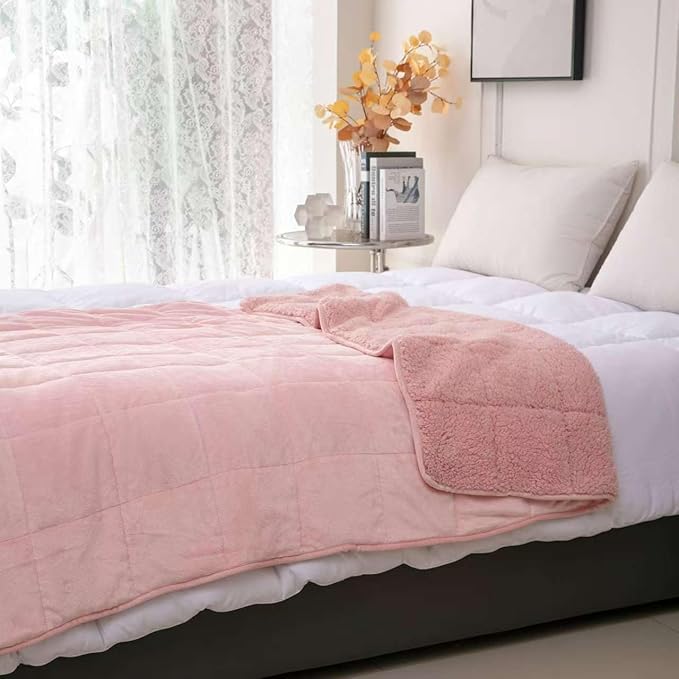 Sherpa 5lb Weighted Blanket for Adult, Both Sides Reversible Velvet Soft Plush Weighted Heavy Blanket for All Season Pink 36in*48in
