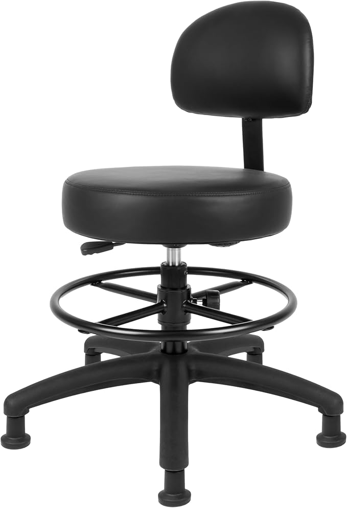 TAKE UR SEAT® Economical Multi-Purpose Medical Spa Drafting Stool with Adjustable seat and Back Height. Advanced Fabric seat Cover is Easy to Clean. Glide (Med. Bench Height Black)