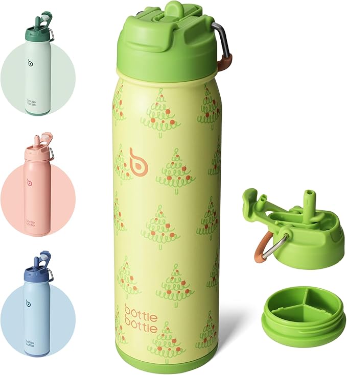 BOTTLE BOTTLE 24oz Insulated Water Bottle Stainless Steel Sport Water Bottle with Straw and Adjustable Lid Daily Pill Organizer