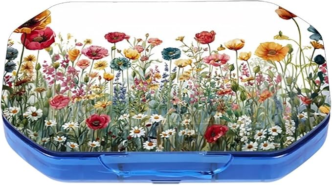 This Portable Watercolor Wildflower Pattern 6-Compartment Pillbox Can Be Placed in A Pocket Or Wallet to Store Vitamins, Medicines Fish Oil Health Supplements Other Medications.