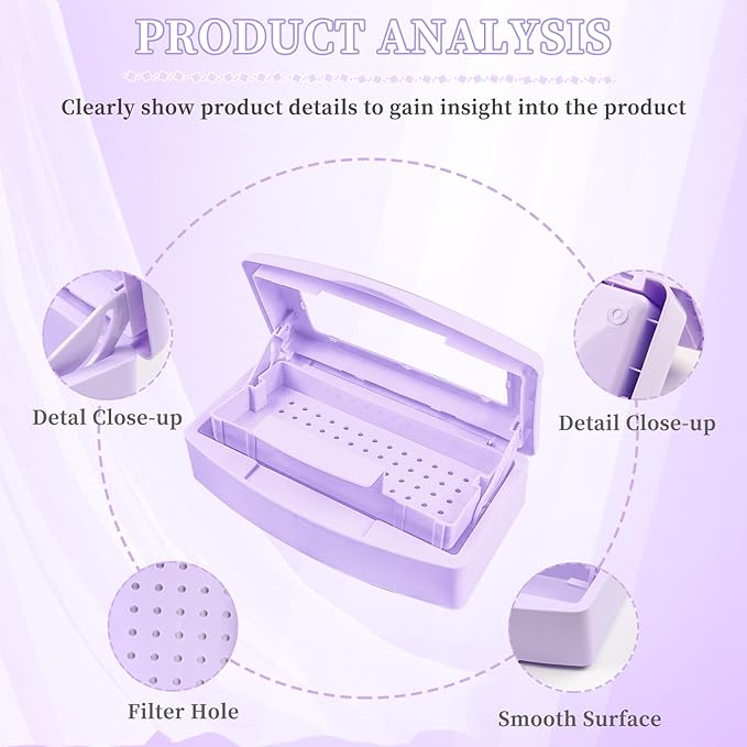 Nail Tool Sterilizer Box, Plastic Sterilizing Tray, Plastic Clean Sterilizing Box Storage Organizer for Nail, Tweezers, Eyelash Extensions, Hair Salon, Spa & Cutter Manicure Equipment(Purple)