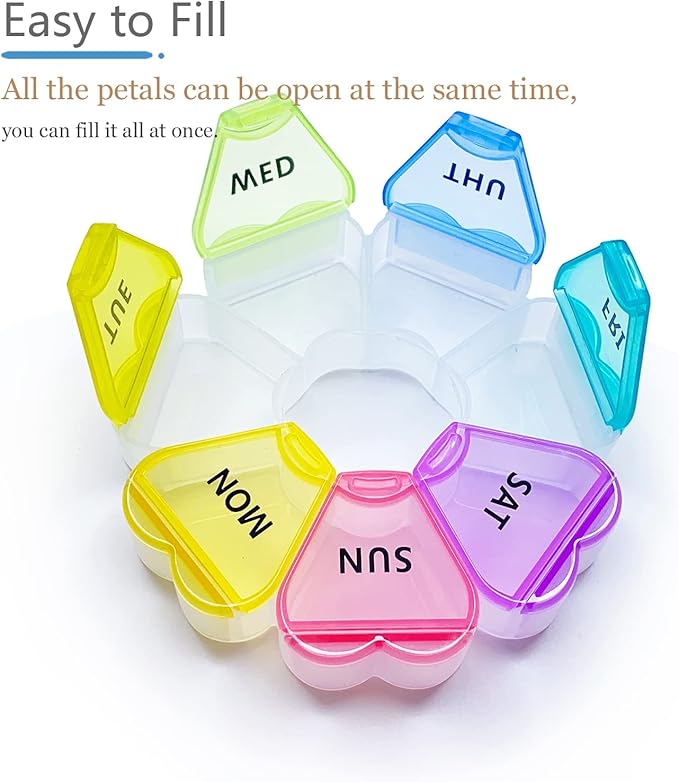 (2 in 1) MOLN HYMY Pill Boxes and Organizer 2 Times a Day and Floral Weekly Pill Organizer 7 Day Circle