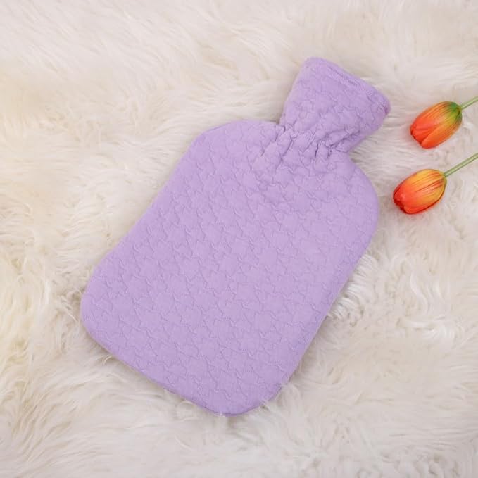 Fashy Hot Water Bottle with Quilted Cotton Purple Cover (2L, 67oz) – Made in Germany