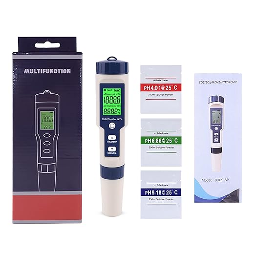 PH Meter for Water 5 in 1 PH Temp TDS and EC Meter,Salinity Meter,PH Tester Digital,TDS Meter Digital Water Tester&Pool Salt Tester for Swimming Pool.
