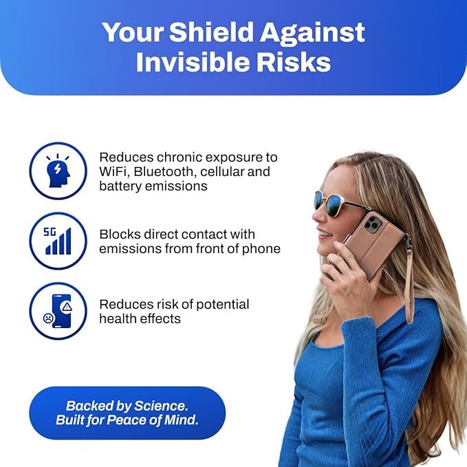 DefenderShield EMF Protection & 5G Anti Radiation iPhone 14 Pro - RFID Blocking EMF Shield Detachable Wallet Case with Magnetic Closure (Brown)