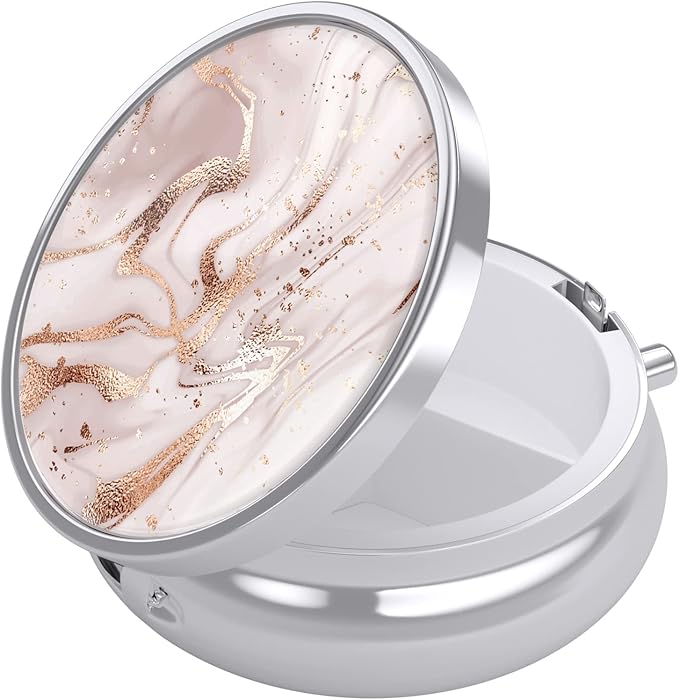 Nipichsha Pill Box, Small Pill Case for Purse & Pocket, Cute Travel Medicine Organizer, Portable Medicine Container Holder to Hold Vitamins, Medication, Fish Oil & Supplement, Pink Glitter Marble
