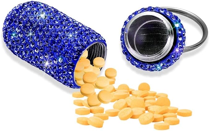 Portable Pill Case Pill Container Waterproof Pill Holder with Keychain Bling Pill Box Medicine Dispenser Bottle Storage for Outdoor Camping Travel (Royal Blue)