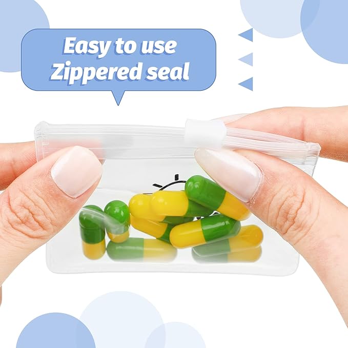 Colarr 14 Pcs AM PM Pill Pouches Bags Reusable Zippered Day and Night Pill Organizer with Slide Lock for Travel Medicine Case, 1 Large 14 Small(Clear, Black)