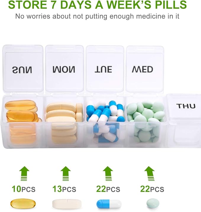 Sukuos Extra Large Weekly Pill Organizer 2 Pcs, Daily Pill Box 7 Day Pill Cases for Medicines, Vitamin, Fish Oils or Supplements, Easy to Clean