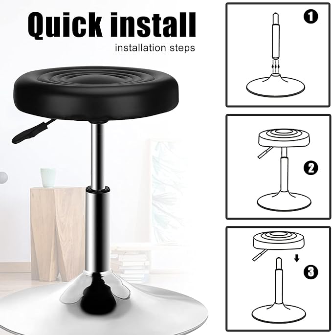 QiCheng&LYS Round Office Stool Chair - Adjustable Height Sit Stand Stool, 360 Swivel, Black
