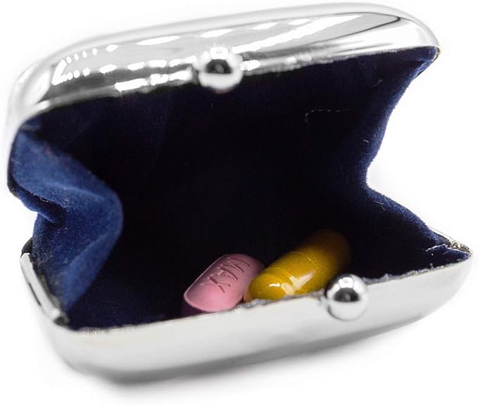Silver Classic Purse Shaped Pocket Purse Portable Travel Pill Box & Medicine Organizer (1 Large Compartment)