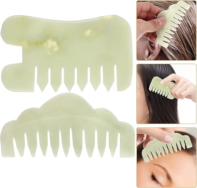 Healifty Jade Hair Comb for Scalp Massage and Gua Sha Therapy - Dual Purpose Jade Scraping Comb for Hair and Facial Beauty 3.5 Inch Wide Tooth Design