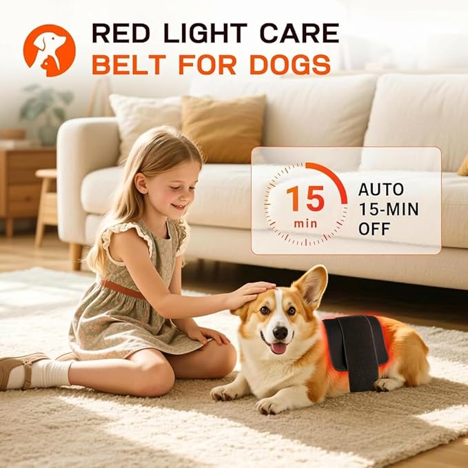 Red Light Therapy Belt for Dogs, Portable 16 × 8 in 660/850 nm 120-LED Pad, Wearable Infrared Device for Stiff Joints & Back Comfort, Flexible Wrap Straps