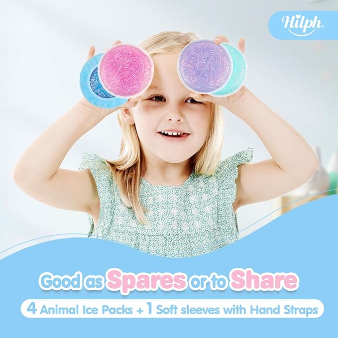 Hilph Kids Ice Pack for Boo Boos - Reusable 4 Toddler Ice Packs With 1 Sleeve for Injuries, Cute Hot Cold Pack for Baby Pain Relief, Bump, Bruise, Wisdom Teech (Unicorn)