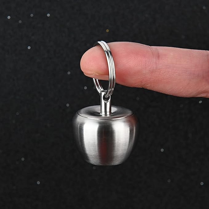 Pill Keychain Holder, Stainless Steel Mini Apple Shaped Pill Case Waterproof Portable Medicine Box Sealed Jar Keychain Pendant for Outdoor Camping Travel