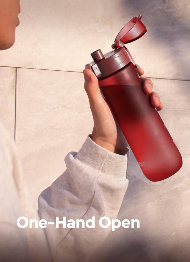 Opard 20oz Plastic Water Bottle Dishwasher Safe, Leakproof Flip-Top Lid, BPA Free Tritan, Wide Mouth Reusable Kids Water Bottle for School Hiking Commuting Outdoor Travel and Gym(Cranberries Red)