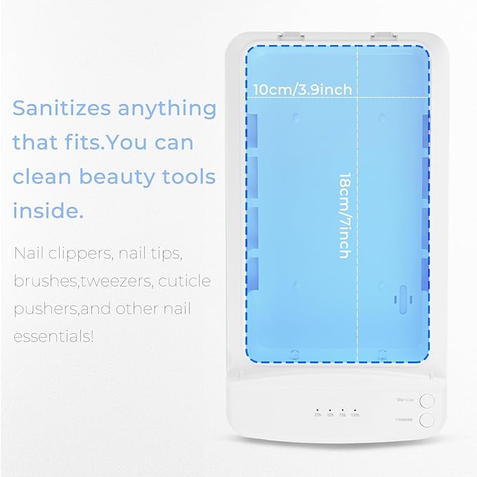 Nail Tool Sterilizer with Blue Light, Portable USB Sterilizating Box, Multi-Functional Nail Cleaner Box for Manicure Salon,Tweezers,Tattoo,Scissors,Jewelry,Phone, Watch,Keys