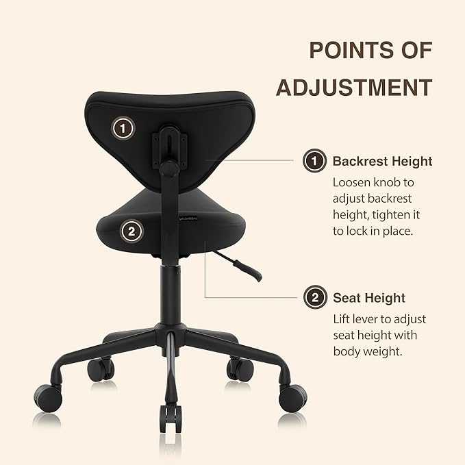 Ergonomic Saddle Seat Adjustable Pneumatic Hydraulic Drafting Swivel Rolling Stool Chair for Medical Hygienic SPA Massage Salon Home and Office - Hilo 508 (Black, with Backrest)