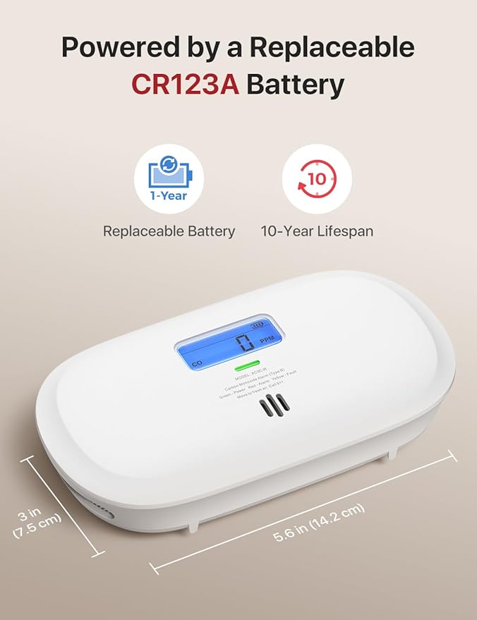 X-Sense Smart Carbon Monoxide Detector XC0C-iR, Silence via App, CO Alarm with LCD Digital Display, Carbon Monoxide Alarm with Replaceable Battery, 1-Pack