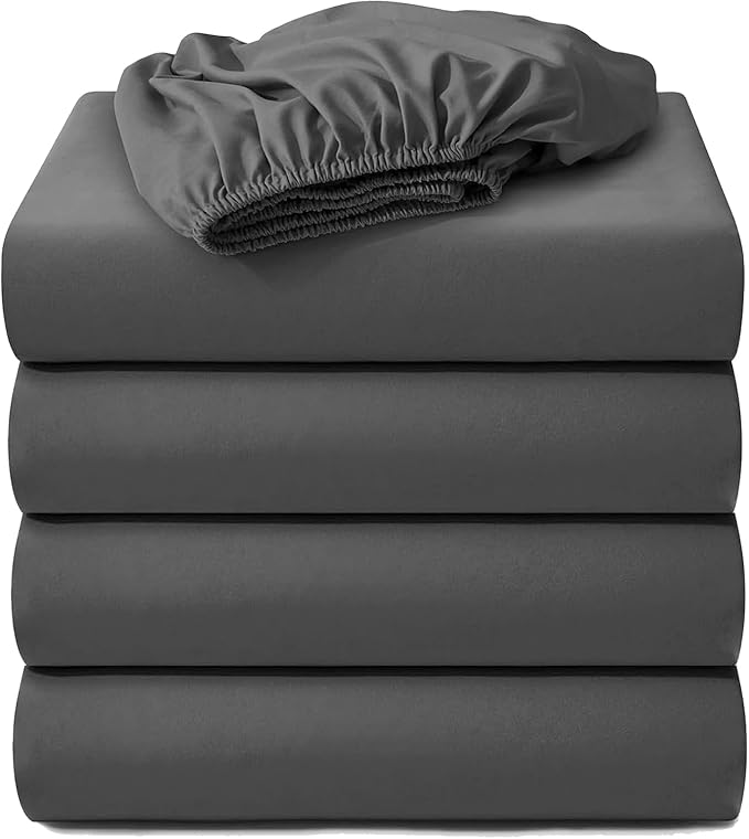 4 Pack Fitted Hospital Bed Sheets with Elastic All Around for a Double Brushed Ultra Soft Breathable 100% Microfiber Sheets, 36” x 84” x 12”