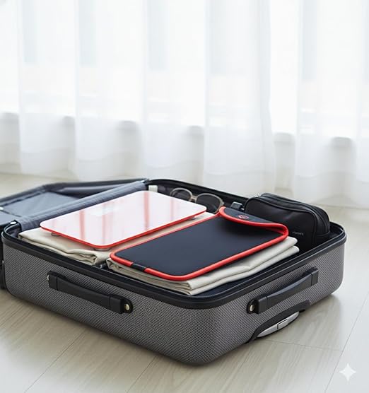 NewlineNY Red-Orange Mini Bathroom Scale + Travel Slip Case SBB0720M-NYRO + NY-MSS101-BRO