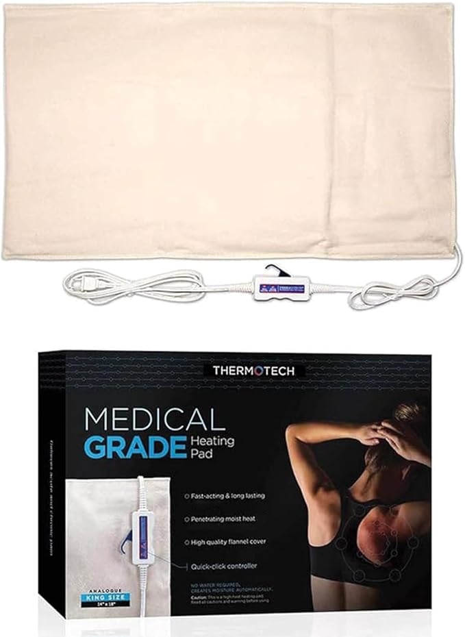 Medical Grade Heating pad with Automatic Moist Heat by Thermotech - High-Heat Heating pad for Deep Penetrating Heat - Mini Size Analogue (19" x 7") - with Manual Clicker Controller