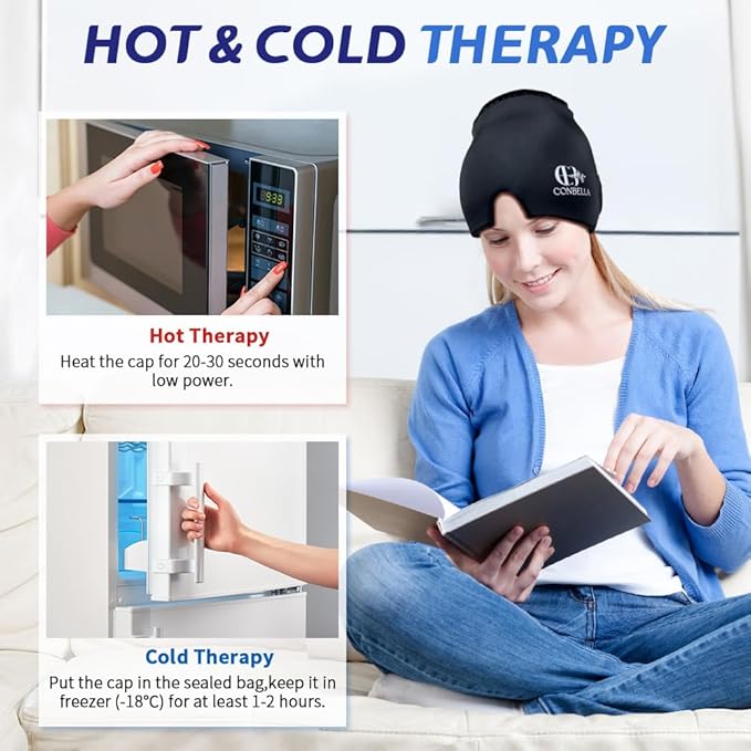 Bundle of Migraine Relief Cap, Soothing Headache Ice Face Mask Products, Hot and Cold Therapy, Migraine Headache Relief Cap for Migraine, Sinus, Puffy Eyes, Tension, Stress and Hangover