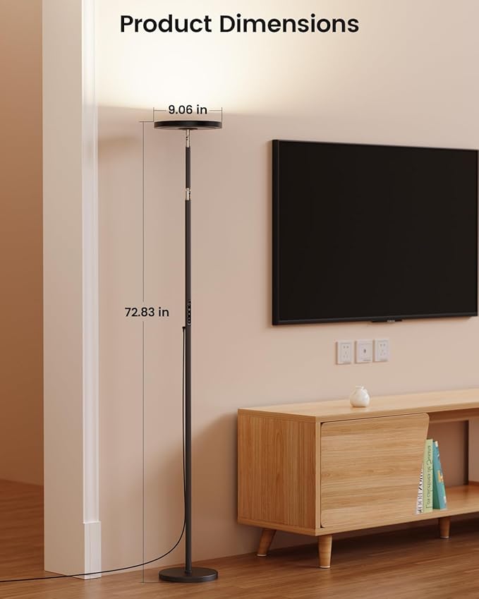 Light Floor Lamp 12000 Lux – UV-Free Full Spectrum LED Floor Lamp with 10 Brightness Levels, 5 Color Modes, 2 Setup Options, Adjustable Height, Remote & Timer for Reading, Bedroom, Office (Black)