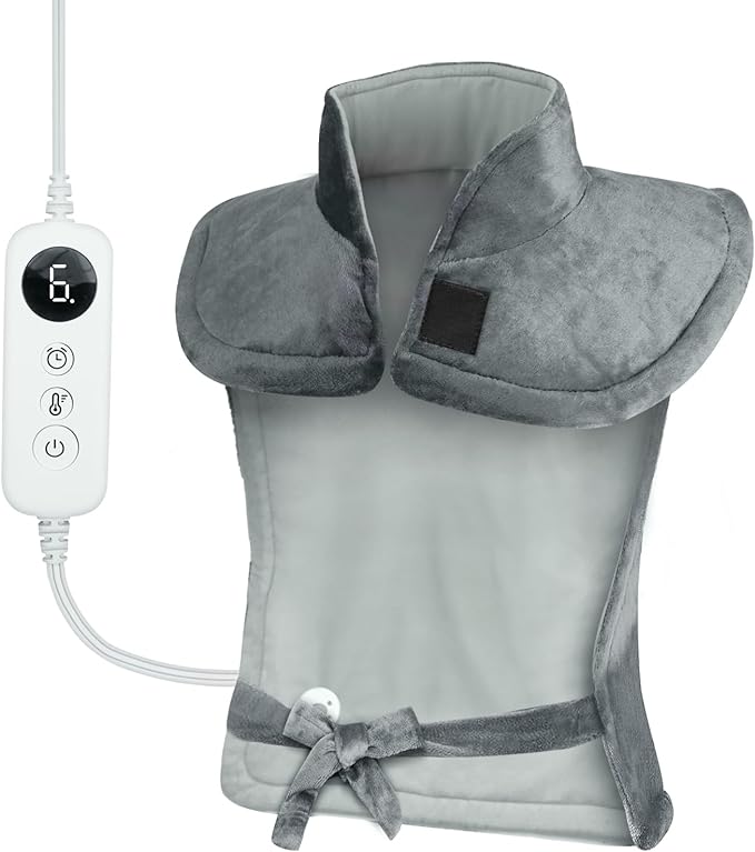 Heating Pad for Back Pain Relief Weighted Heating Pad for Neck and Shoulder Cramps 6 Heat Settings 6 Timers Auto Off Birthday Gifts for Women Men Mom Dad ETL Certified Gray