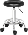 Modern Rolling Round Stool Chair,PU Leather Swivel Adjustable Rolling Stools,Ergonomic Swivel Salon Spa Barstools,Office Drafting Chairs,with Wheels,for Home, Kitchen, Medical, Lab (Black)