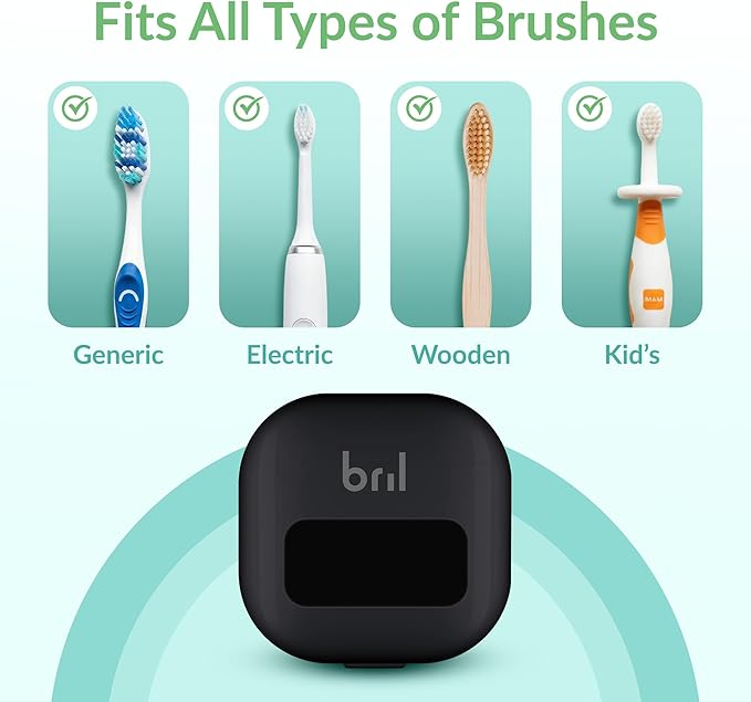 Bril UV-C Toothbrush Sanitizer and Holder, Portable Cleaner, Travel Cover, Magnetic Holder, and Rechargeable Case for Any Size Toothbrush, Black