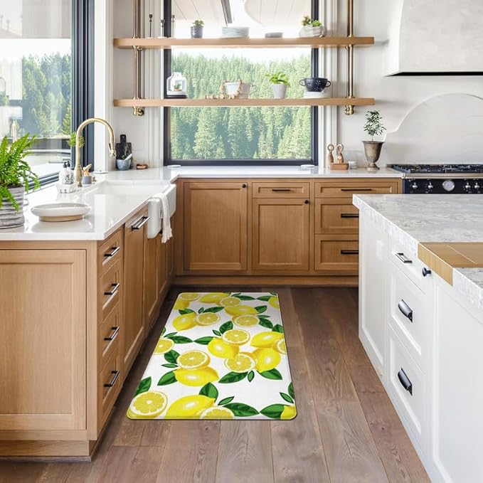 Lemon Kitchen Mats for Floor Anti Fatigue Mats for Kitchen Floor Cushioned Non Skid Washable Memory Foam Kitchen Rug and Mats for Bedroom Office Sink Laundry