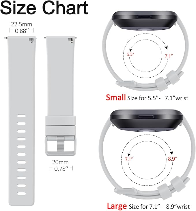 Mugust Sport Bands Compatible with Fitbit Versa 2, Classic Soft Silicone Replacement Wristbands Straps for Fitbit Smart Watch Women Men (Small, Light Gray)