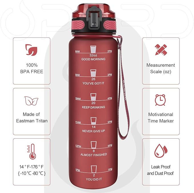 Opard 30oz/32oz Sports Water Bottle with Leak Proof Flip Top Lid BPA Free Tritan Reusable Plastic for Gym and Outdoor, Travel Water Bottle
