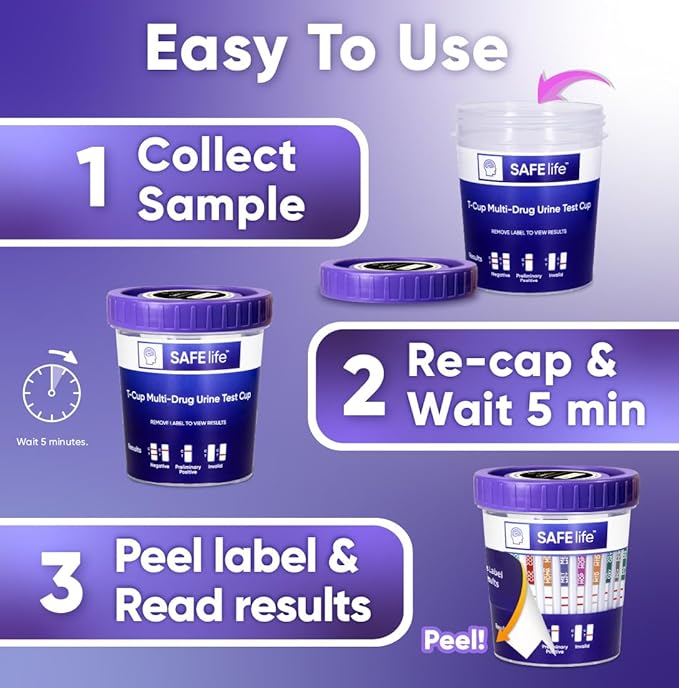 SAFE LIFE [5 Pack] -13 Panel Urine Cup (AMP500, BAR, BUP, BZO, COC150, MDMA, MET500, MOP 300, MTD, OXY, PCP, TCA) Include with 3 Adulterations (CR,SG,PH)