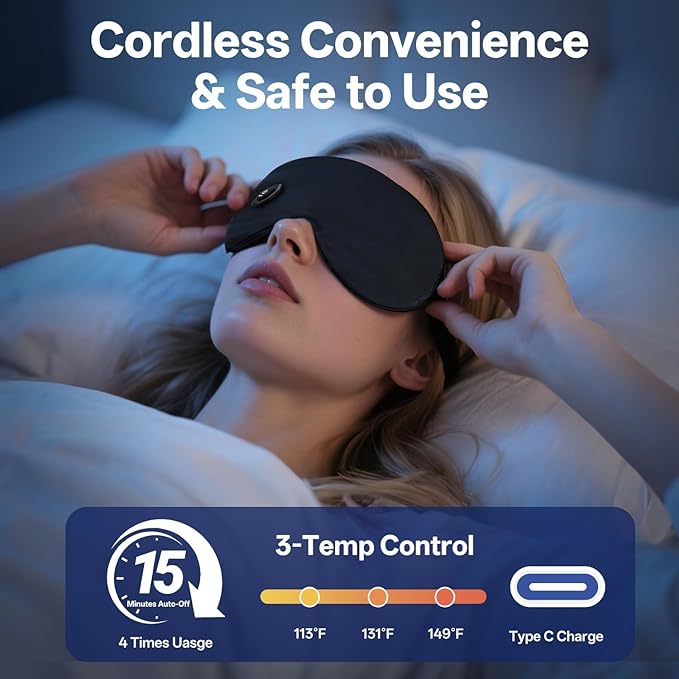 Cordless Heated Eye Mask for Dry Eyes, Electric Warm Compress for Fast Eye Relief, Rechargeable USB Heat Relax Mask for Sleep, Blepharitis & Stye Relief
