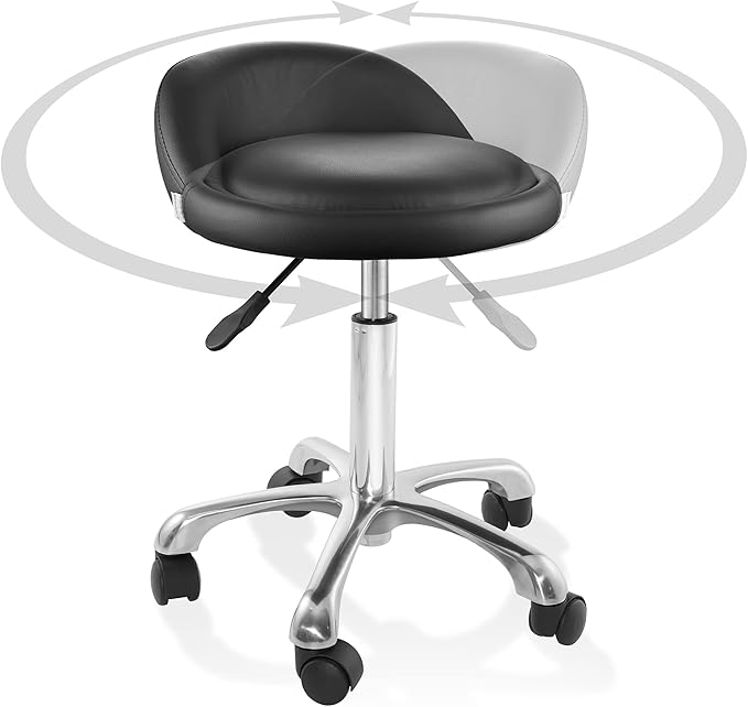 Saloniture Rolling Hydraulic Salon Stool with Low Backrest - Adjustable Swivel Chair for Spa, Shop, Salon, Massage, or Medical Office, Black