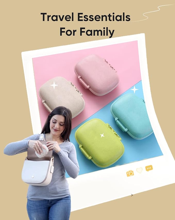 Holii 4PS 8 Compartments Travel Pill Organizer, Pocket Pharmacy for Purse Daily Pill Box Portable Medicine Organizer Vitamin Holder Container （Multi-Colored）