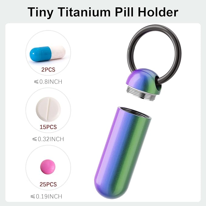 Small Pill Case Keychain Portable Pill Container Waterproof Titanium Pocket Pill Organizer, Tiny Pill Holder Bottle for Travel