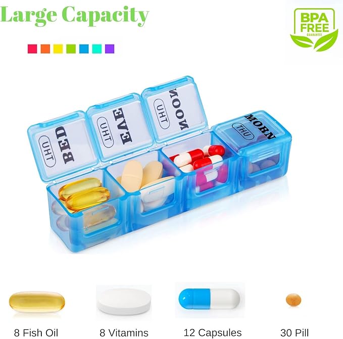 Pill Organizer 4 Times a Day,Premium Weekly Pill Case Medicine Organizer Box 7 Days 28 Compartment to Hold Vitamins Medicine Organizer Box