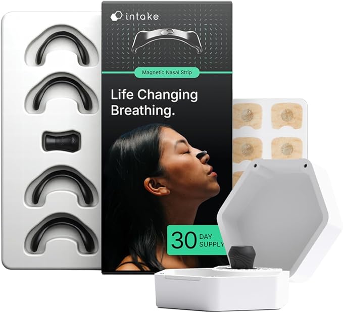 Intake Breathing Nasal Strip Starter Kit (30 Ct) with Travel Case | Reduces Snoring, Improves Sleep | Sweat-Resistant, Skin-Safe | Compact Solution for On-The-Go | Holds Up to 5 Strips