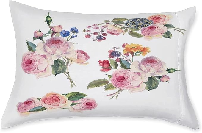 Decorative Bedding Sheet Set Twin XL Size, Rose Deep Pockets Fitted Sheet & 2 Pillow Sham Set, Vintage Floral Bouquets with English Roses Wildflower Print Microfiber 3pc Bed Sheets Set