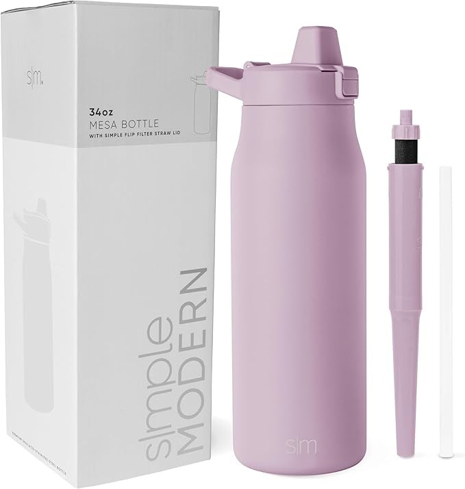 Simple Modern Filtered Water Bottle | Insulated Stainless-Steel Carbon Filter Travel Water Bottles | Reusable for Clean Drinking Water On The Go | 34oz, Lavender Mist