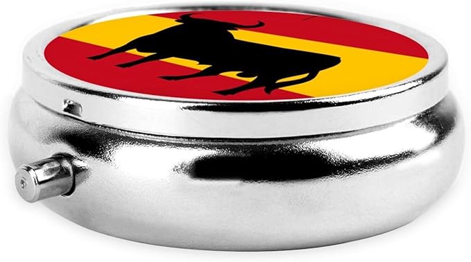 Pill Box,Flag of Spain with Osborne'S Bull Round 3 Compartment Pill Box Pocket Purse Decorative Box Portable Mini Travel Medicine Case Tablet Vitamin Holder Organizer Pill Case