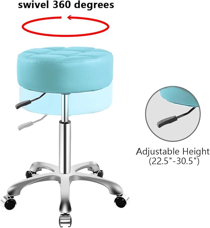 Rolling Adjustable Stool with Wheels for Work Medical Tattoo Salon Office,Swivel Desk Esthetician Hydraulic Stool Chair (Cyan)