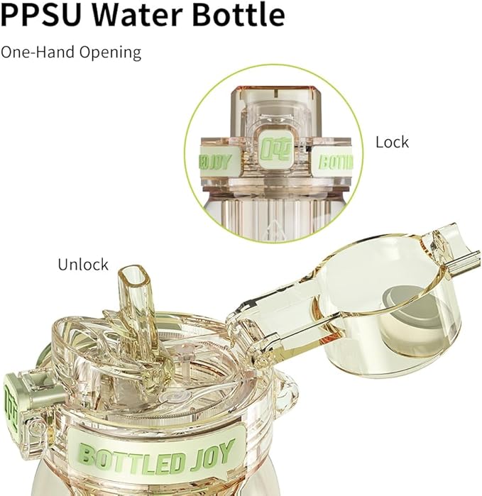 BOTTLE JOY 26oz PPSU Water Bottles with Straw and Strap Double drinking mouth Bottle with Suck and Drink, BPA Free Reusable Sports Water Bottle for Hiking Travelling Running Fitness 750ml (Green)