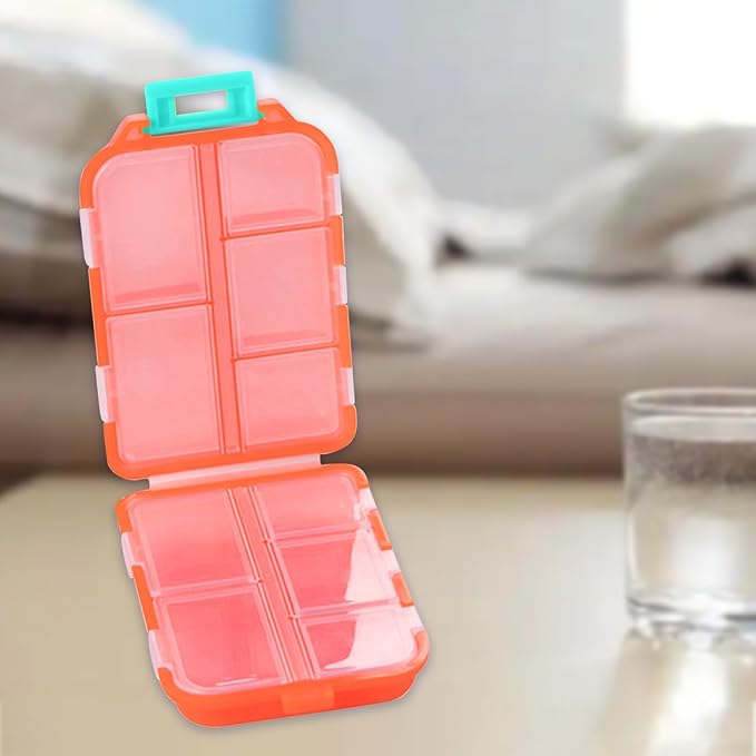 Travel Pill Organizer Portable Pocket Pill Case Small Pill Box for Purse Medicine Organizer Have 10 Compartments Storage Vitamin Fish Oil by INVODA (Orange)