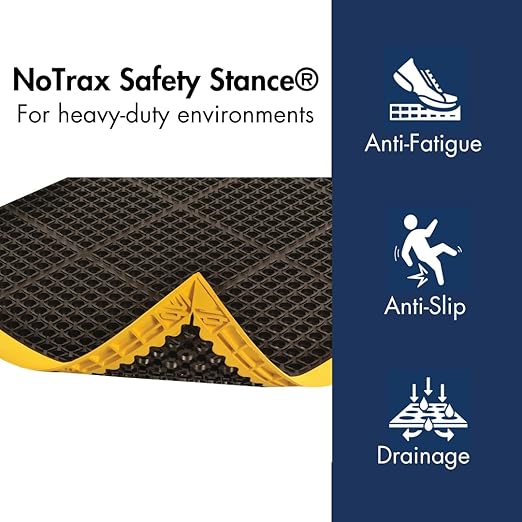 NoTrax Safety Stance Rubber Non Slip Drainage Mat - Yellow/Black 38" x 124" Heavy-Duty Anti Fatigue Mats with 3 Sided Beveled Edges and Ergonomic Support - 549S3124YB