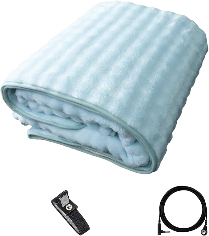 Grounding Blanket Grounding Sheets Queen, Grounding Throw for Improved Sleep, Relieving Pain,Conductive Grounded Mat for Bed with Grounding Wire (Sky Blue, Adult)