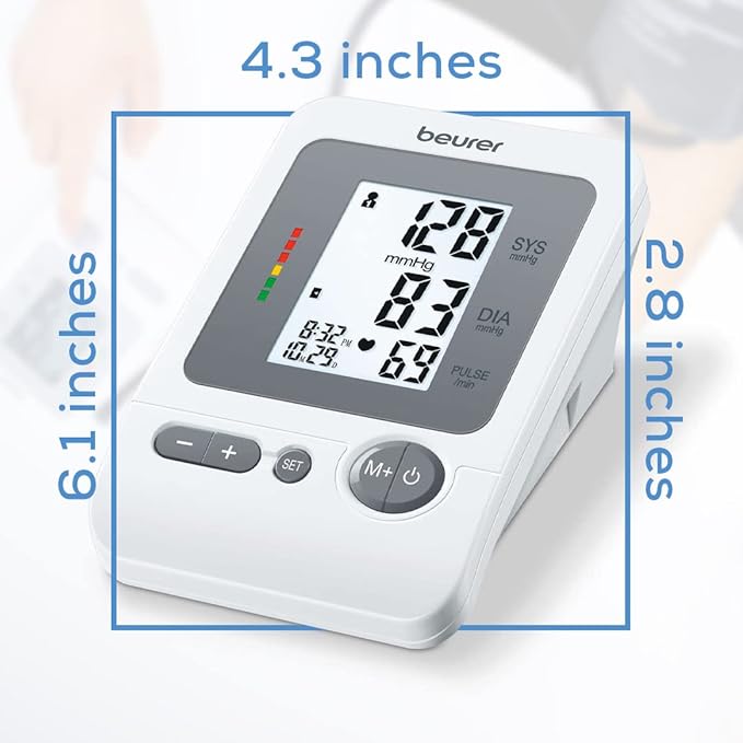 Beurer BM26 Upper Arm Blood Pressure Monitor, Large Cuff, 4 Users, Automatic & Digital, Large Display, Irreg. Heartbeat Detector, Cuff Circ. 8.7”-16.5”, Home Use BP Machine Kit, Highly accurate